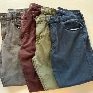 36x30 Slim | Men’s stretch colored denim pants | grey, blue, burgundy, green
